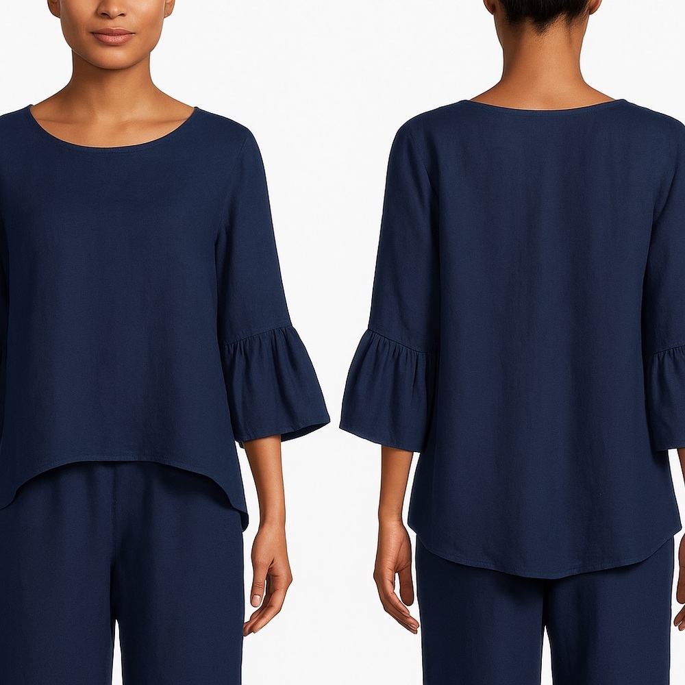 Bryn Walker Fran Top Navy Linen Lagenlook Boxy Excellent Size L
